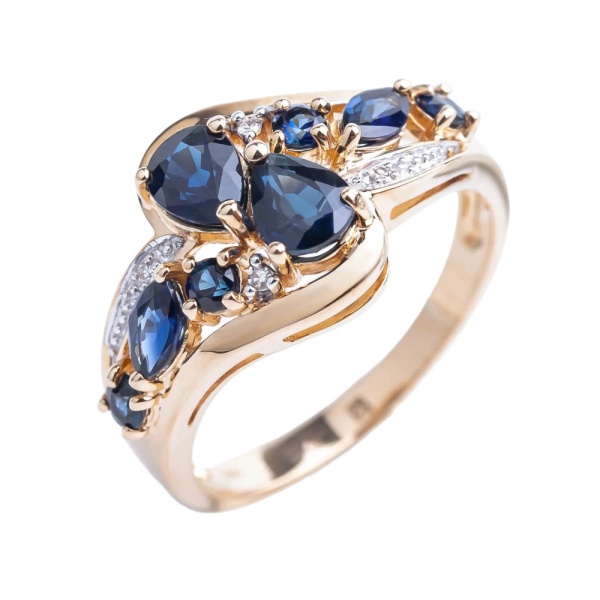 Кольцо из красного золота с сапфирами и бриллиантами